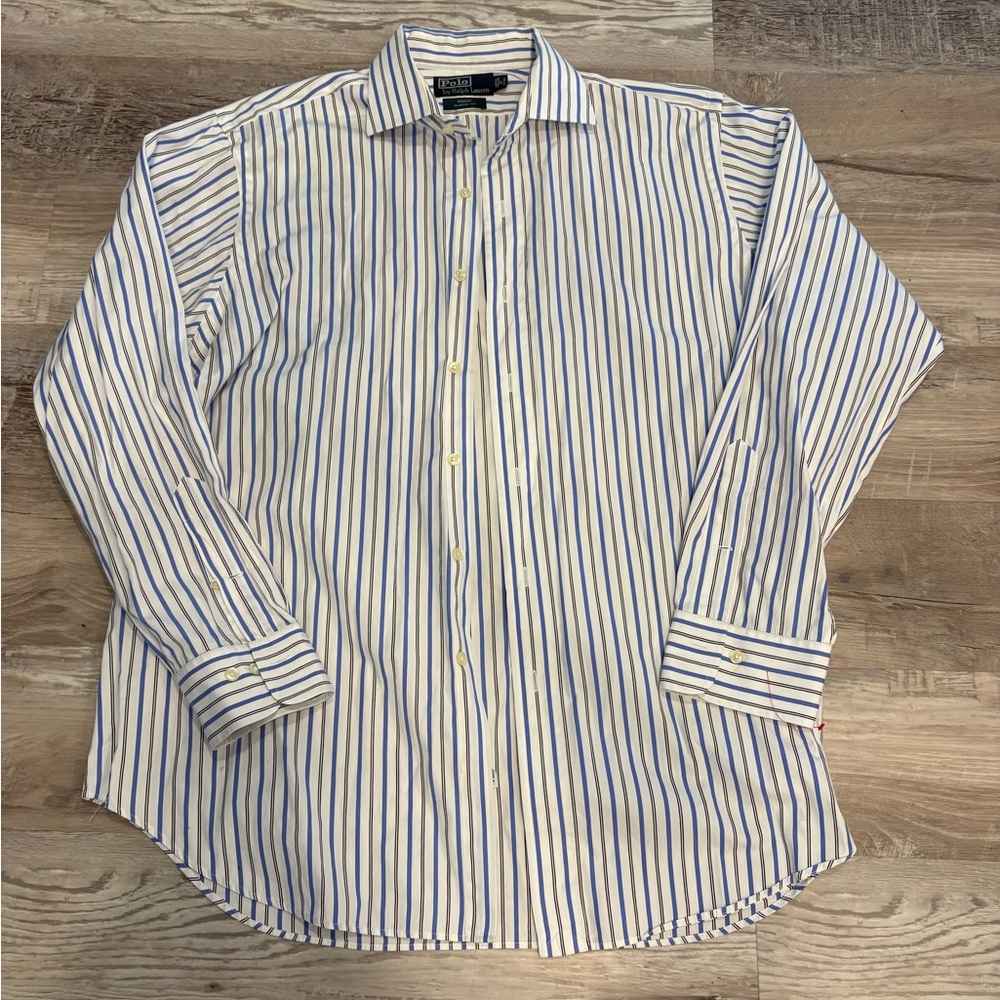 Ralph Lauren White Dress Shirt with Blue Stripes